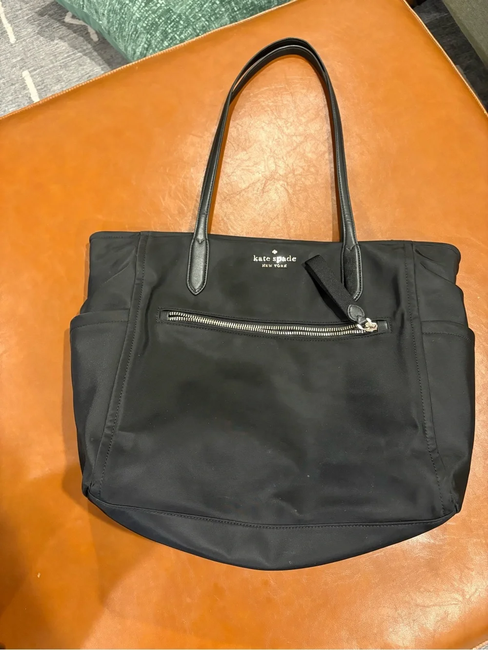kate spade black nylon diaper bag with front zip pocket